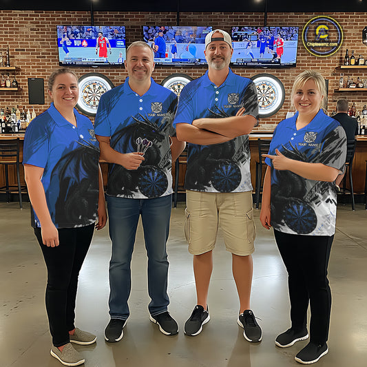 Blue Grunge Dragon Dartboard Custom Women Darts Quarter-Zip League Shirts Dragon Dart Jerseys NYN2240