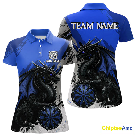 Blue Grunge Dragon Dartboard Custom Women Darts Polo League Shirts Dragon Dart Jerseys NYN2240