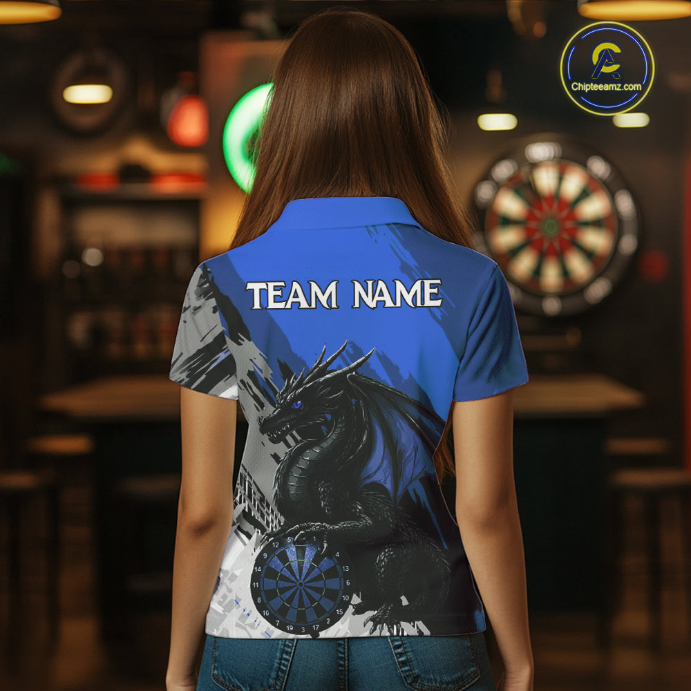 Blue Grunge Dragon Dartboard Custom Women Darts Polo League Shirts Dragon Dart Jerseys NYN2240