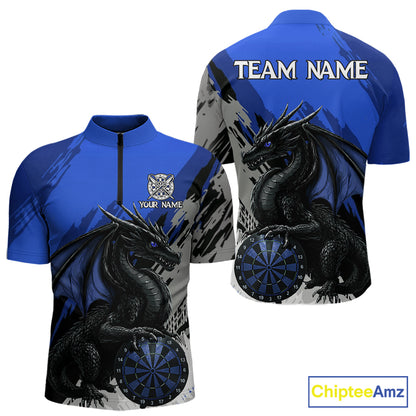Blue Grunge Dragon Dartboard Custom Men Darts Quarter-Zip League Shirts Dragon Dart Jerseys NYN2240