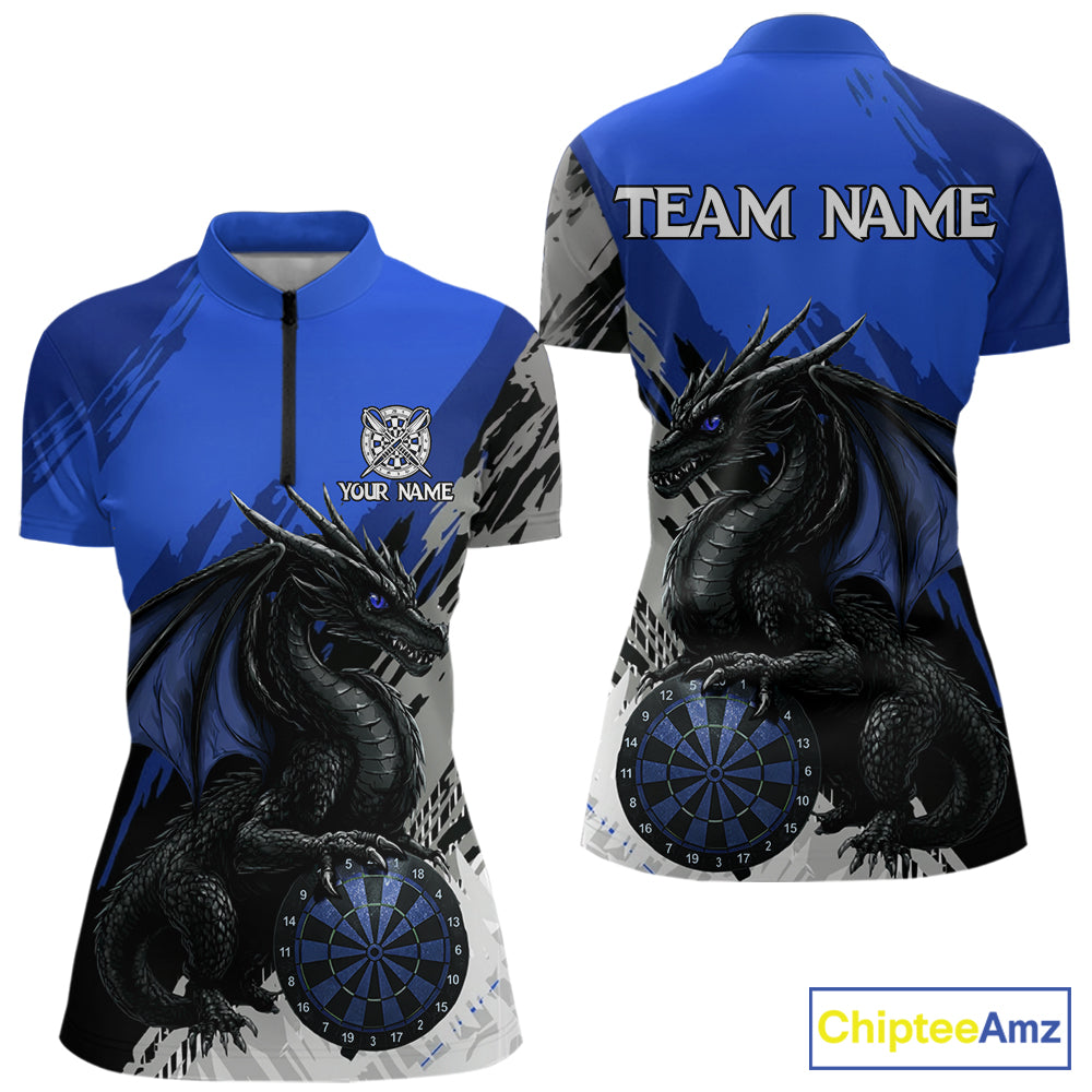 Blue Grunge Dragon Dartboard Custom Women Darts Quarter-Zip League Shirts Dragon Dart Jerseys NYN2240