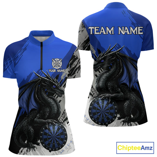 Blue Grunge Dragon Dartboard Custom Women Darts Quarter-Zip League Shirts Dragon Dart Jerseys NYN2240