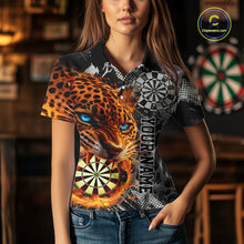 Load image into Gallery viewer, Orange Leopard Flame Dartboard Custom Women Darts Polo League Shirts Grunge Dart Jerseys NYN2241