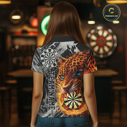 Orange Leopard Flame Dartboard Custom Women Darts Polo League Shirts Grunge Dart Jerseys NYN2241