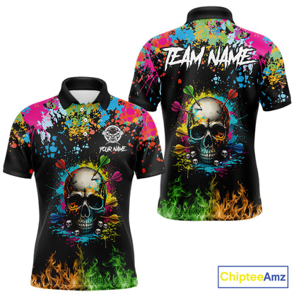Custom Colorful Skull Dart Arrow Fire Flame Men Darts Polo League Shirts Dart Jerseys NYN2242
