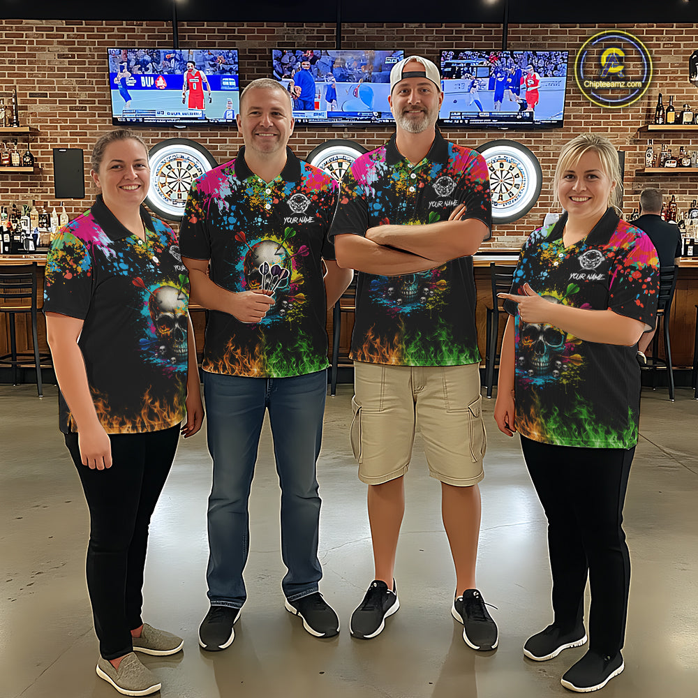 Custom Colorful Skull Dart Arrow Fire Flame Women Darts Quarter-Zip League Shirts Dart Jerseys NYN2242