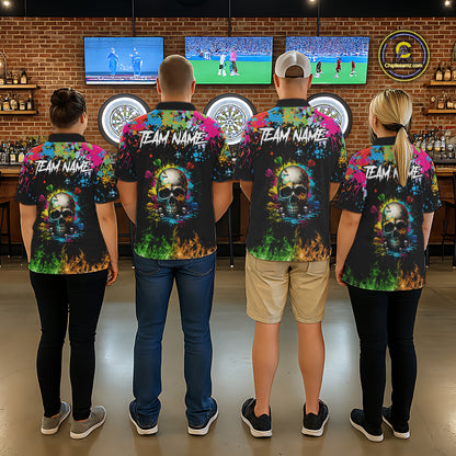 Custom Colorful Skull Dart Arrow Fire Flame Women Darts Quarter-Zip League Shirts Dart Jerseys NYN2242
