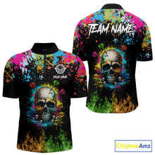 Load image into Gallery viewer, Custom Colorful Skull Dart Arrow Fire Flame Men Darts Quarter-Zip League Shirts Dart Jerseys NYN2242