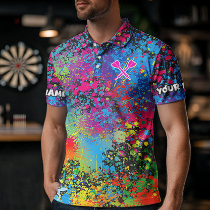 Custom Colorful Bulldog Funny Dart Shirts Polo & 1/4 Zip For Men, Dart Jerseys NYN0007