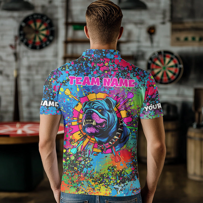 Custom Colorful Bulldog Funny Dart Shirts Polo & 1/4 Zip For Men, Dart Jerseys NYN0007