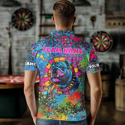 Custom Colorful Bulldog Funny Dart Shirts Polo & 1/4 Zip For Men, Dart Jerseys NYN0007