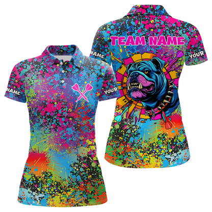 Custom Colorful Bulldog Funny Dart Shirts Polo & 1/4 Zip For Women, Dart Jerseys NYN0007