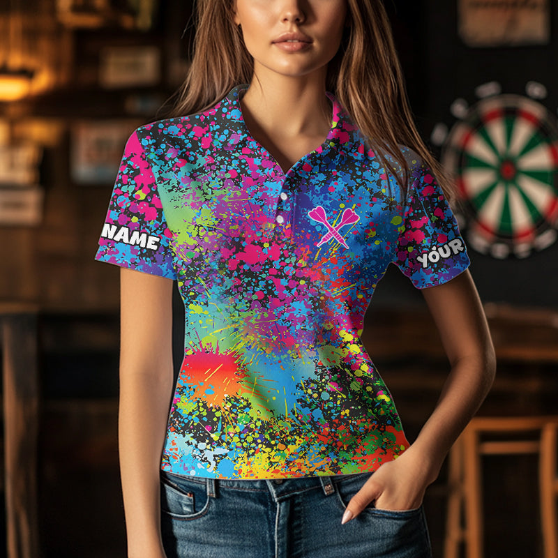 Custom Colorful Bulldog Funny Dart Shirts Polo & 1/4 Zip For Women, Dart Jerseys NYN0007