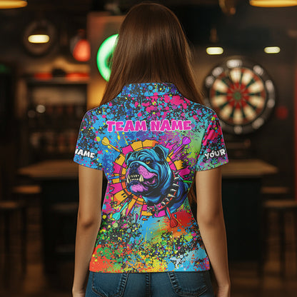 Custom Colorful Bulldog Funny Dart Shirts Polo & 1/4 Zip For Women, Dart Jerseys NYN0007