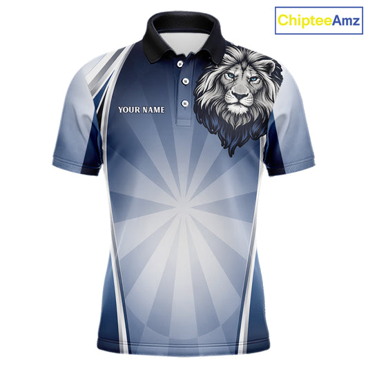 Personalized Blue And Silver Funny Lion Darts Shirt Lion Darts Polo & 1/4-Zip For Men Darts Gifts NYN2899