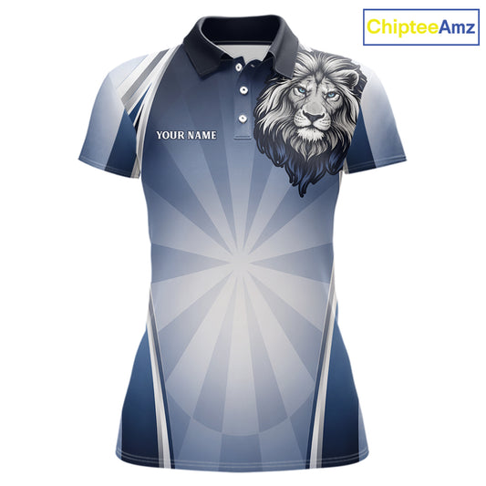 Personalized Blue And Silver Funny Lion Darts Shirt Lion Darts Polo & 1/4-Zip For Women Darts Gifts NYN2899