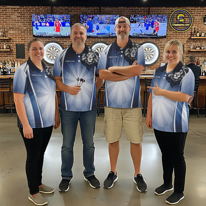 Personalized Blue And Silver Funny Lion Darts Shirt Lion Darts Polo & 1/4-Zip For Men Darts Gifts NYN2899