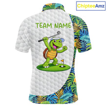 Load image into Gallery viewer, Golfing Turtle Mens Golf Polo Shirt Custom Tropical Pattern Monstera Golf Team Shirts NYN2907