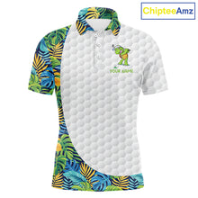 Load image into Gallery viewer, Golfing Turtle Mens Golf Polo Shirt Custom Tropical Pattern Monstera Golf Team Shirts NYN2907