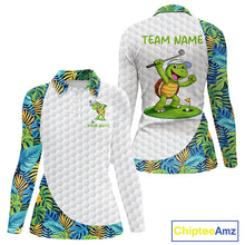 Load image into Gallery viewer, Golfing Turtle Womens Golf Polo Shirt Custom Tropical Pattern Monstera Golf Team Shirts NYN2907