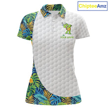 Load image into Gallery viewer, Golfing Turtle Womens Golf Polo Shirt Custom Tropical Pattern Monstera Golf Team Shirts NYN2907