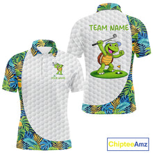 Load image into Gallery viewer, Golfing Turtle Mens Golf Polo Shirt Custom Tropical Pattern Monstera Golf Team Shirts NYN2907