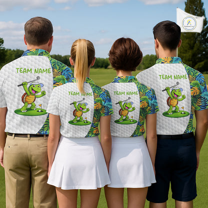 Golfing Turtle Mens Golf Polo Shirt Custom Tropical Pattern Monstera Golf Team Shirts NYN2907