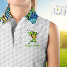 Load image into Gallery viewer, Golfing Turtle Womens Sleeveless Golf Polo Shirt Custom Tropical Pattern Monstera Golf Team Shirts NYN2907