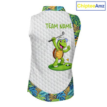 Load image into Gallery viewer, Golfing Turtle Womens Sleeveless Golf Polo Shirt Custom Tropical Pattern Monstera Golf Team Shirts NYN2907