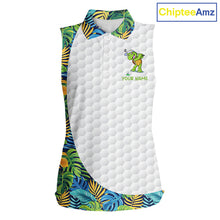 Load image into Gallery viewer, Golfing Turtle Womens Sleeveless Golf Polo Shirt Custom Tropical Pattern Monstera Golf Team Shirts NYN2907