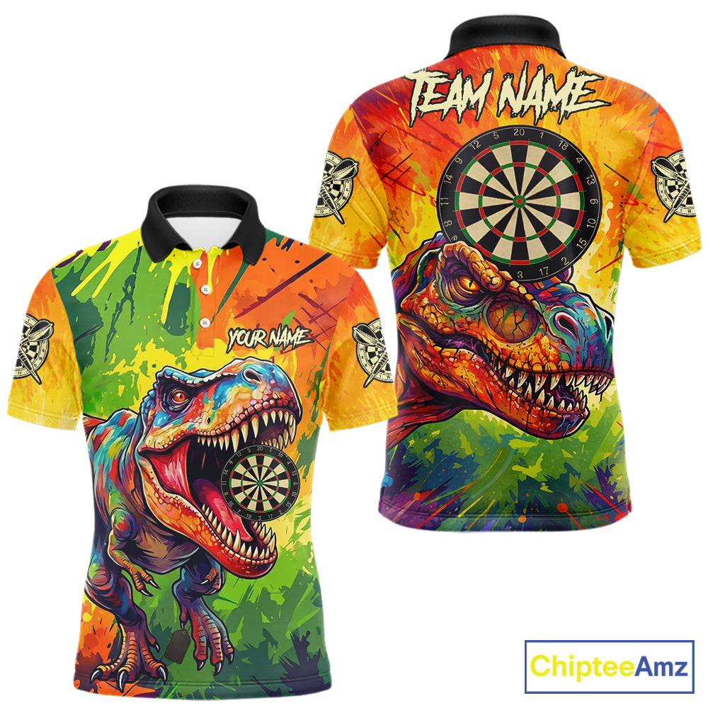 Colorful Dinosaur Funny Darts Shirt For Men Custom Splatter Paint Dart Outfits Jerseys NYN3116