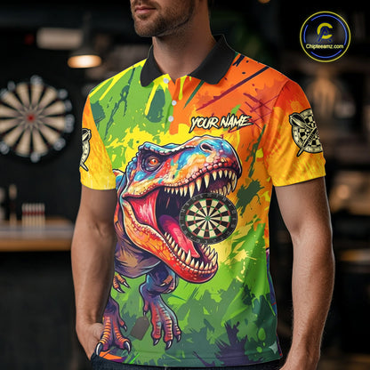 Colorful Dinosaur Funny Darts Shirt For Men Custom Splatter Paint Dart Outfits Jerseys NYN3116