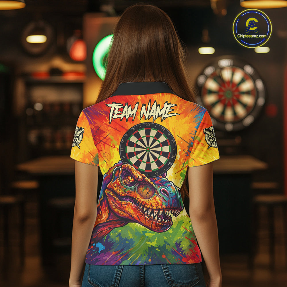 Colorful Dinosaur Funny Darts Shirt For Women Custom Splatter Paint Dart Outfits Jerseys NYN3116