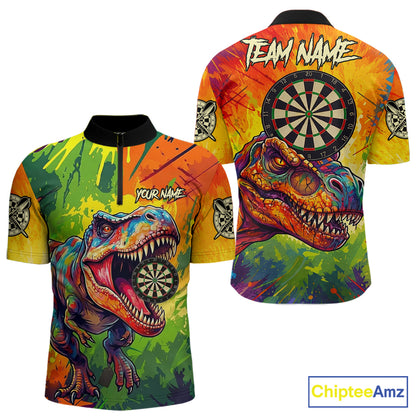 Colorful Dinosaur Funny Darts Shirt For Men Custom Splatter Paint Dart Outfits Jerseys NYN3116