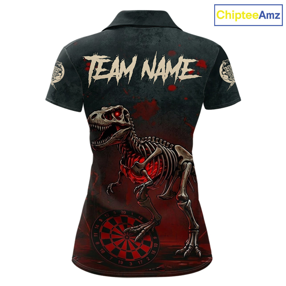 Red Splatter Grunge Dinosaur Darts Shirt For Women Custom Skeleton Horror Team Dart Jerseys NYN3118