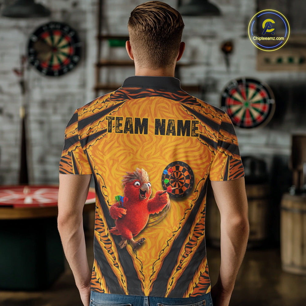 Custom Yellow Claws Pattern Darts Men Polo 14-Zip Shirt, Funny Parrot Darts Team Attire NYN3120