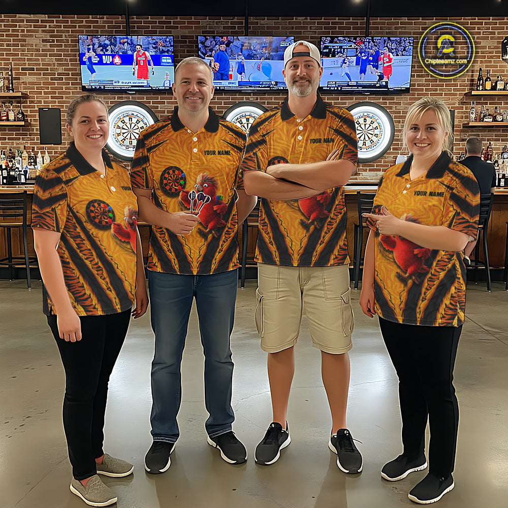 Custom Yellow Claws Pattern Darts Men Polo 14-Zip Shirt, Funny Parrot Darts Team Attire NYN3120