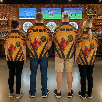Custom Yellow Claws Pattern Darts Men Polo 14-Zip Shirt, Funny Parrot Darts Team Attire NYN3120