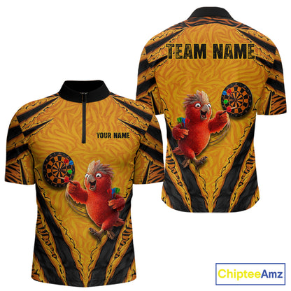 Custom Yellow Claws Pattern Darts Men Polo 14-Zip Shirt, Funny Parrot Darts Team Attire NYN3120
