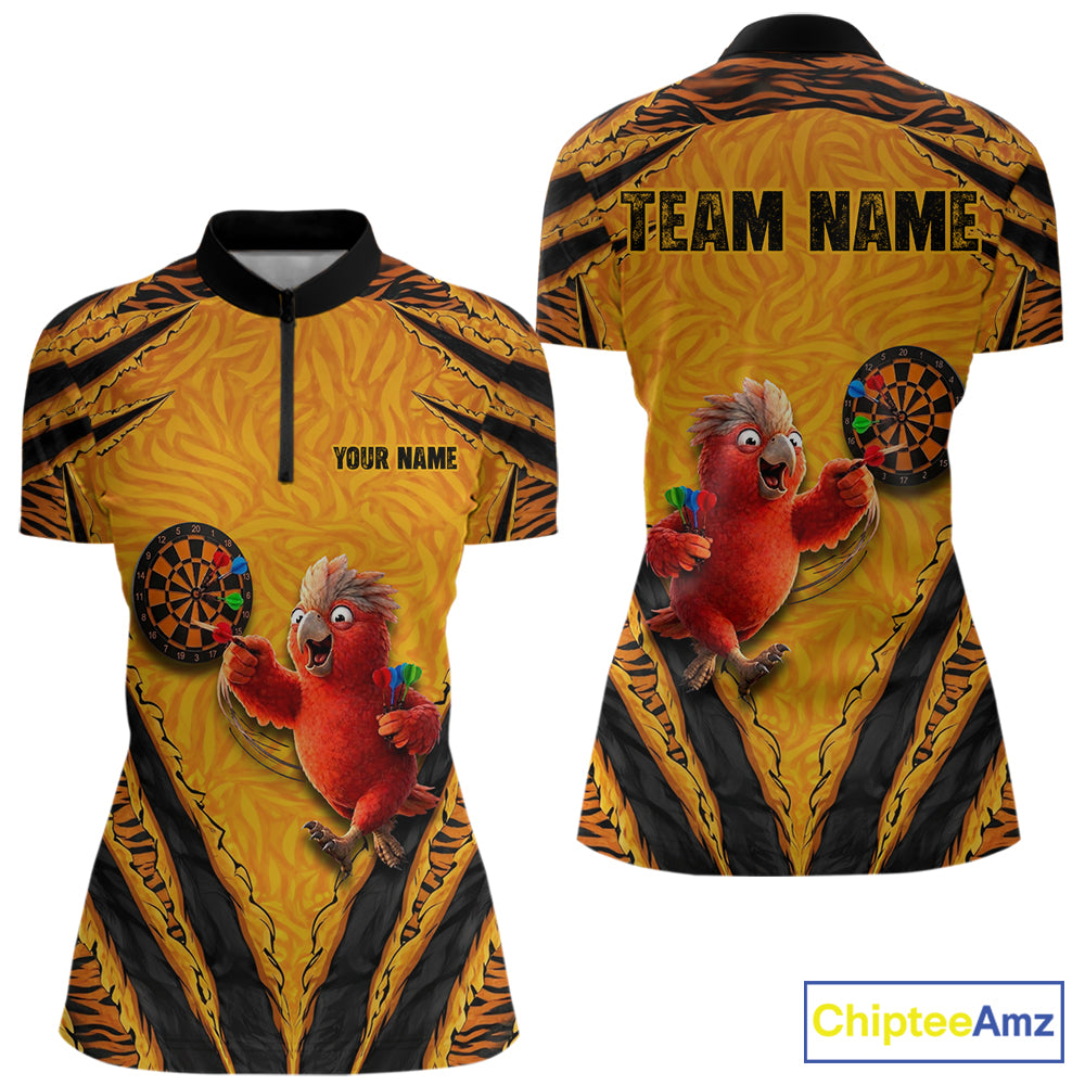 Custom Yellow Claws Pattern Darts Women Polo 14-Zip Shirt, Funny Parrot Darts Team Attire NYN3120
