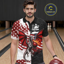 Load image into Gallery viewer, Red, White And Black US Flag Men Bowling Shirt Custom Patriotic Dragon Fire Flame Bowling Team Jersey NYN3276