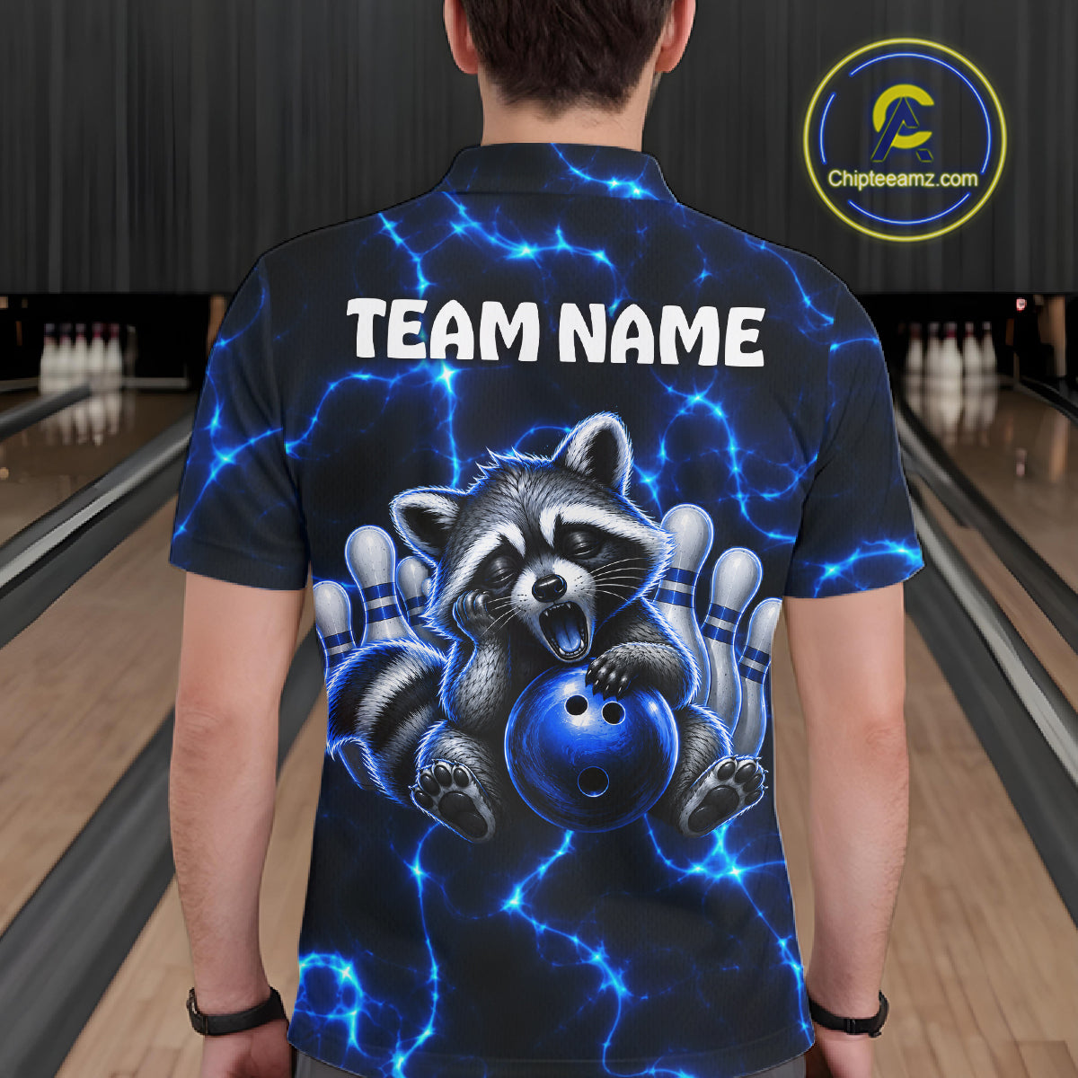 Funny Sleeping Raccoon Mens Bowling Shirt Custom Thunder Lightning Cute Bowling Team Outfits NYN3284