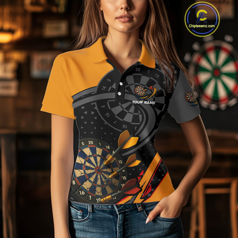 Cracked Dartboard & Dart Arrows Orange Darts Shirt For Women - Custom Name & Team NYN0602