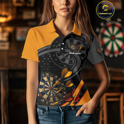 Cracked Dartboard & Dart Arrows Orange Darts Shirt For Women - Custom Name & Team NYN0602