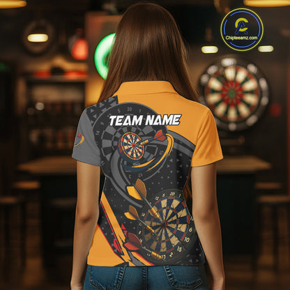 Cracked Dartboard & Dart Arrows Orange Darts Shirt For Women - Custom Name & Team NYN0602