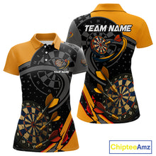 Load image into Gallery viewer, Cracked Dartboard &amp; Dart Arrows Orange Darts Shirt For Women - Custom Name &amp; Team NYN0602