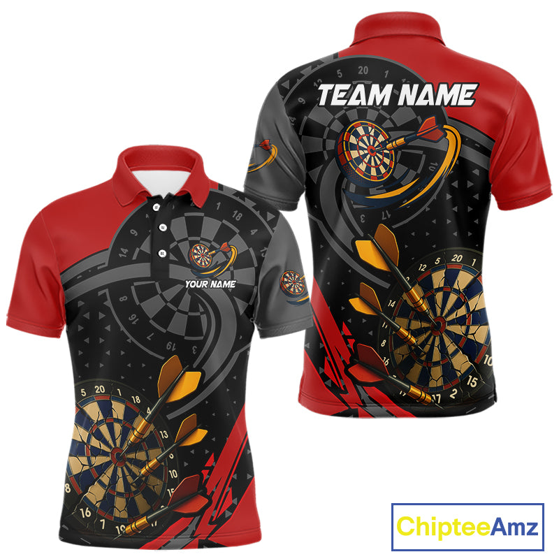 Cracked Dartboard & Dart Arrows Red Darts Shirt For Men - Custom Name & Team NYN0603