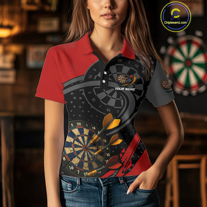 Cracked Dartboard & Dart Arrows Red Darts Shirt For Women - Custom Name & Team NYN0603