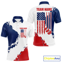 Load image into Gallery viewer, Men's American flag golf polo shirt, patriotic golf apparel, custom golf team shirt, red white blue golf uniform, golf gift for men