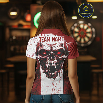 Personalized Eagle And Skull Grunge Red Dart Polo Shirts For Women, Dart Team Jerseys NYN0791